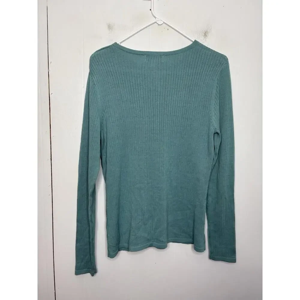 Norm Thompson Sweater Womens Medium Lightweight Ribbed KNit Silk Cotton Natural